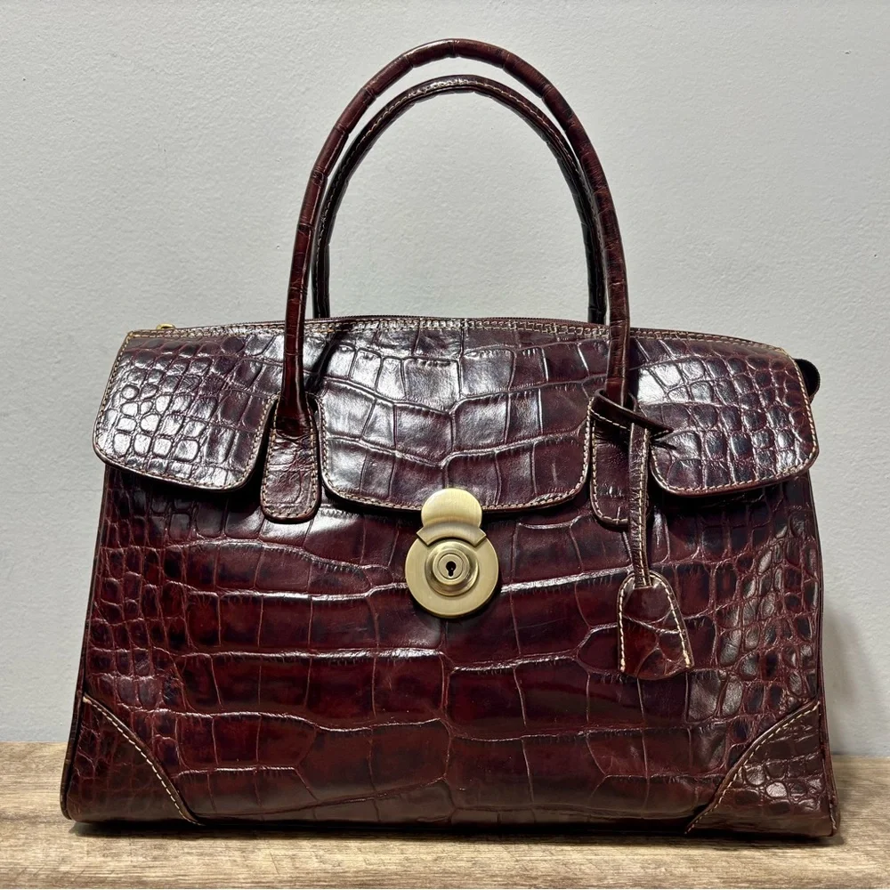 Michael Rome Croc Embossed Leather Satchel - Picture 2 of 11